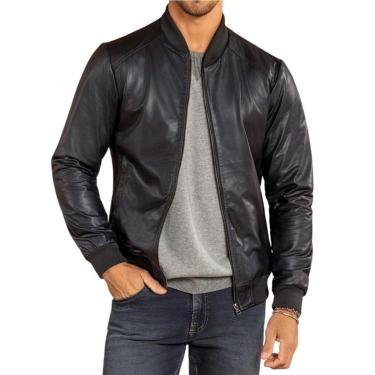 Imagem de Jaqueta Masculina Javali Slim Couro Pelica Preta - 773-Masculino