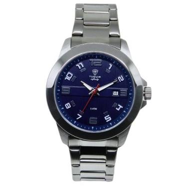 Imagem de Relógio Masculino de Aço Tuguir Analógico 9169D Prata e Azul