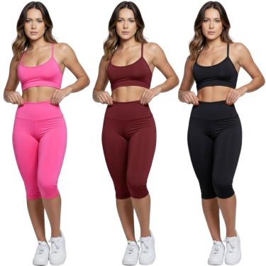 Imagem de KIT 3 Conjunto Top Alça Fina Bermuda Ciclista Vekyo Roupa Para Academia Moda Fitness Mu...