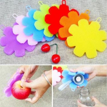 Imagem de Esponja De Silicone Limpeza Antibacteriana De Lavar Louça Formato Flor