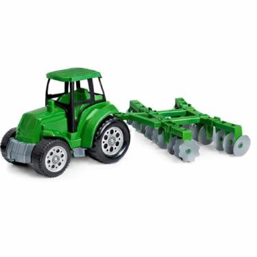Imagem de Trator Com Arado Agromax Fazenda Brinquedo Infantil Pop Toys/Poliplac 