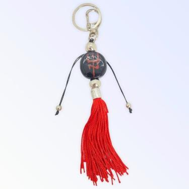Imagem de Chaveiro Exu Tridente Vermelho  e Preto em Murano 16 Cm - Lua Mistica