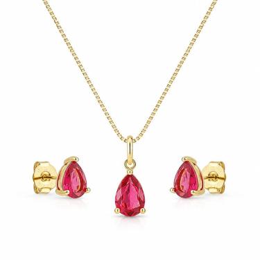Imagem de Conjunto Colar e Brincos Atraktiva Jóias Zircônio Gota Semijoia Banhada a Ouro 18k 0,9CM Dourado