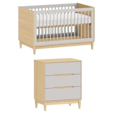 Imagem de Conjunto Berço 2 em 1 Vira Mini Cama peças Inclusas e Cômoda 3 gavetas