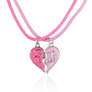 Imagem de kit 2 colares amizade + pingente coração rosa menina presente moda Qua