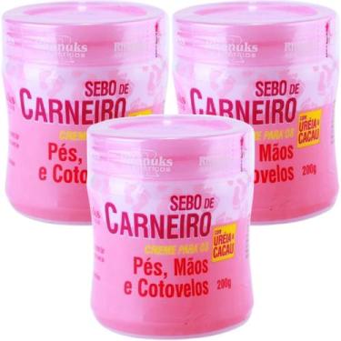 Imagem de 3 Creme Hidratante Pé Mãos Rachadura Sebo De Carneiro 200G - Rhenuks