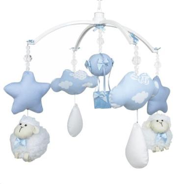 Imagem de Móbile Musical Carneiro, Nuvens E Balão Azul Quarto Bebê Infantil Meni
