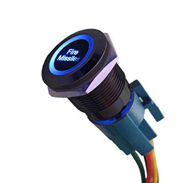 Imagem de ESUPPORT Black Shell 12 V Momentary Car Vehicle Blue LED Light Botão de aço inoxidável para interruptor de metal, cabo de 19 mm mísseis de incêndio