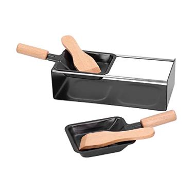 Imagem de Conjunto de mini pratos de churrasqueira, pequeno suporte portátil para pratos de churrasco com espátula, mini frigideira antiaderente para queijo com alça de madeira para cozinha viagem acampamento crianças 24 * 11 * 8 cm