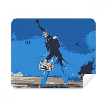 Imagem de Pano de limpeza de tela com ilustração grotesca fundo azul desenho 2 peças tecido de camurça