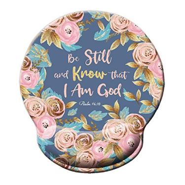 Imagem de Mouse pad com citação bíblica, Be Still and Know That I am God - Psalm 46:10, mousepad floral aquarela com suporte de pulso, almofada de pulso fofa para computador, laptop, jogos de escritório em