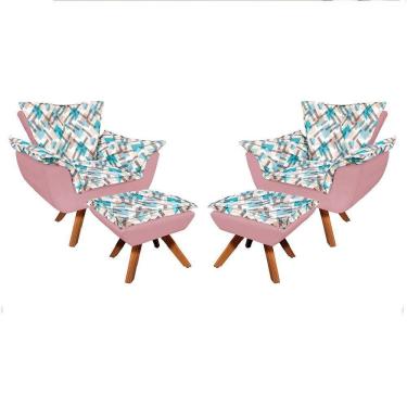 Imagem de Kit 02 Poltronas 02 Puffs Giratório Opala Suede D´rossi Rose