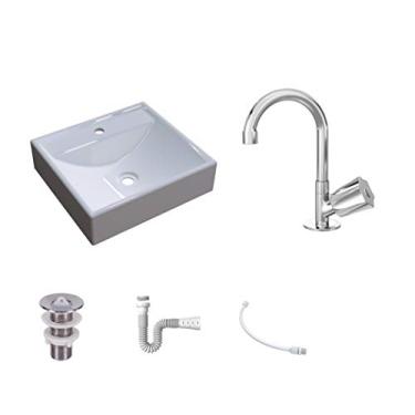 Imagem de Kit Cuba Q39 C/Torneira C50 e Válvula 1'' ABS + Sifão Pvc + Flexível, Compace, Branca