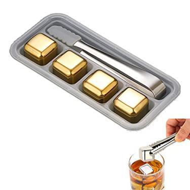 Imagem de HIOD Copos de gelo reutilizáveis com pedras de uísque douradas e refrigeradores de uísque balde de gelo champanhe cerveja de aço inoxidável, 4 peças