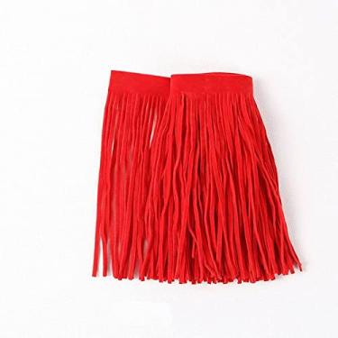 Imagem de Meetee 2 metros 15 cm x 3 mm couro camurça borla renda engrossar fita para bolsa bagagem acessórios de vestuário manual decoração diy, vermelho, camurça, 3 mm