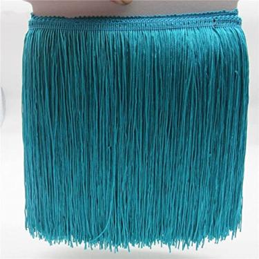 Imagem de 10 metros/lote 20 cm de largura guarnição de franja de renda borla aparamento de franja para DIY vestido latino acessórios de roupas de palco fita de renda, azul, 5 metros