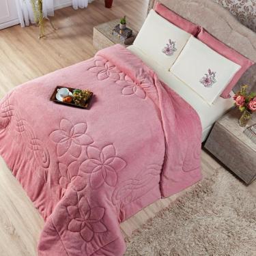 Imagem de Coberdrom Floral Hibisco Rosê Queen 03 Peças Manta Microfibra