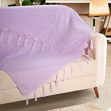 Imagem de Manta Para Sofá Lilás Com Franja Comfort Decoração Sala