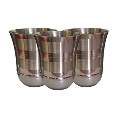 Imagem de Shradha Trading Conjunto de 3 copos de aço inoxidável, copos de aço inoxidável, copos de cerveja gelada, vidro de aço multiuso, copos de metal escovado, copos de aço inoxidável indiano, vidro de água de aço