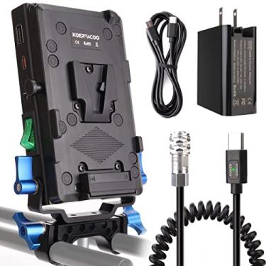 Imagem de KOERTACOO Adaptador divisor de fonte de alimentação com placa de bateria V-Mount com função de carregamento de bateria de montagem em V + cabo de alimentação enrolado BMPCC 4K/6K USB-C PD para câmera de cinema de bolso.