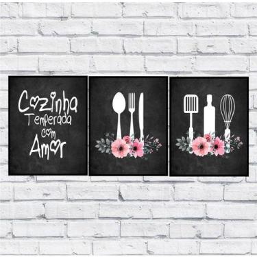 Imagem de Kit 3 Placas Decorativas Cozinha - 28X20 Cm - Dream Arts