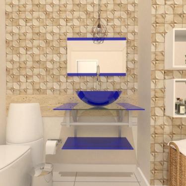 Imagem de Gabinete De Vidro Para Banheiro 60cm Ac Cuba Redonda Com Sifao E Torneira Metal Cor:azul Escuro