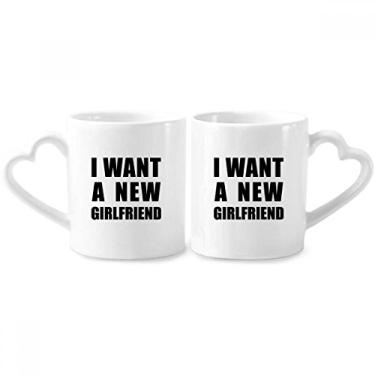 Imagem de Conjunto de canecas de porcelana I Want A New Girlfriend Couple com alça de coração