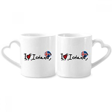 Imagem de Conjunto de canecas de porcelana para casais I Love Iceland Word Flag Love Islândia com coração e coração