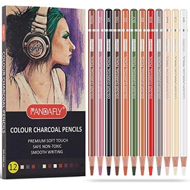 Imagem de PANDAFLY Conjunto de desenho profissional de lápis de cor carvão, lápis de cor tom de pele, lápis de giz pastel para esboçar, sombrear, colorir, camadas e misturar, 12 cores