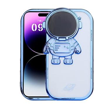 Imagem de Compatível com capa para iPhone 12 Pro MAX, transparente fofa com protetor de câmera de astronauta, estampa criativa de astronauta do planeta estrela do espaço sideral do astronauta, capa fina à prova de choque de TPU macio - azul
