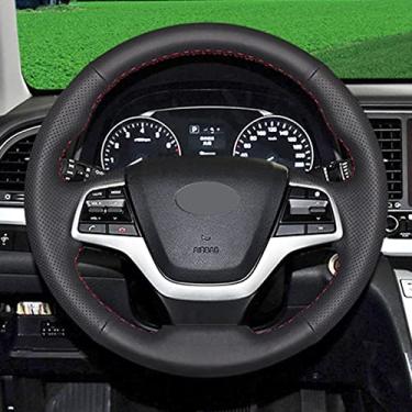 Imagem de Cobertura de volante de carro de couro costurado à mão para carro DIY, para Hyundai Elantra 4 2016-2018/Solaris 2017/Accent 2018