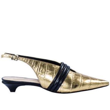 Imagem de Sapato Feminio Slingback Abelle Shoes Sem Salto Em Couro Croco Ouro Livia Tamanho:35;Cor:Dourado