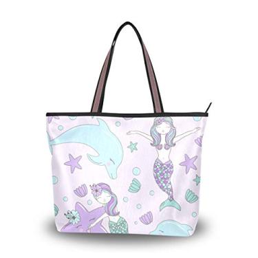 Imagem de Bolsa de ombro Sereias Estrelas do Mar Bolsa de ombro para mulheres e meninas, Multicolorido., Medium