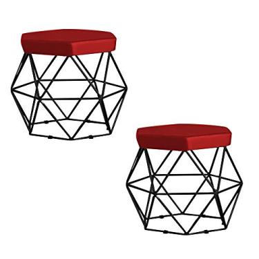 Imagem de Kit 2 Puff Decorativo Base Preta Elsa Veludo Vermelho - Gran Belo
