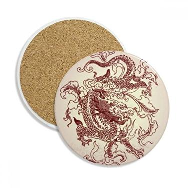 Imagem de Caneca porta-copos de dragão chinês com porta-copos com proteção de mesa, pedra absorvente