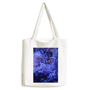 Imagem de Sacola de lona com imagem natural de corais, peixe anêmona oceano, bolsa de compras casual