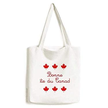 Imagem de Maple Leaf Happy Canada Day sacola de lona com slogan vermelho bolsa de compras casual bolsa de mão