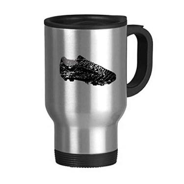 Imagem de Caneca de viagem de futebol preta com estampa de sapatos de futebol americano, tampa flip, copo de carro térmico