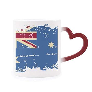 Imagem de Caneca de grés com ilustração retrô sensível ao calor com bandeira da Austrália que muda de cor vermelha