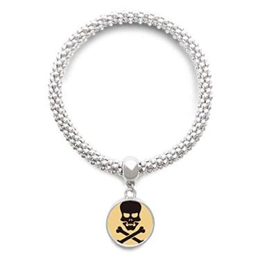 Imagem de DIYthinker Pulseira de prata com ossos de caveira de Halloween com pingente de corrente ajustável