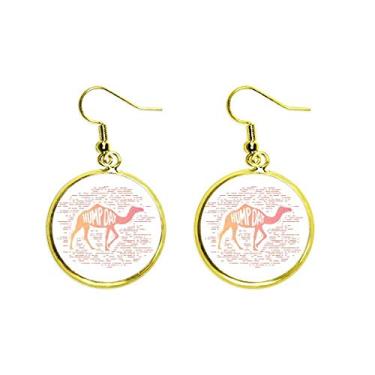 Imagem de Camels Walk Desert Lines Art Déco, presente, moderno, orelha, pendente, dourado, joia feminina