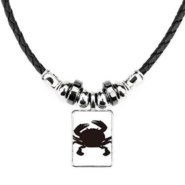 Imagem de DIYthinker Colar de organismo marinho com padrão de caranguejo preto joia Torque pingente de corda de couro