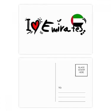 Imagem de Conjunto de cartões postais I Love Emirates Bandeira de palavras Love Heart Ilustration Cartão de felicitações de aniversário