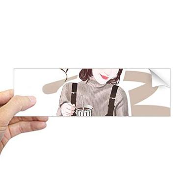 Imagem de DIYthinker Adesivo de para-choque retangular com ilustração de desenho de arte Coffee Girl decalque para janela