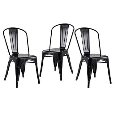 Imagem de Loft7, Kit 3 Cadeiras Iron Tolix Design Industrial em Aço Carbono Vintage e Elegante Versátil Sala de Jantar Cozinha Bar Varanda Gourmet, Preto Semibrilho.
