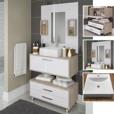 Imagem de Gabinete Banheiro Pia Cuba Balcão Armário 80cm Painel Gaveta