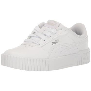 Imagem de PUMA Tênis infantil unissex Carina 2.0 com fecho alternativo, branco-puma branco-puma prata, 17