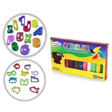 Imagem de Kit Caixa de Massinha 12 Cores com 24 Forminhas Cortador Mimo Brinquedo