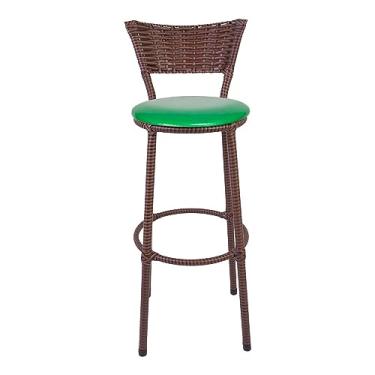 Imagem de Banqueta Alta Com Encosto e Revestimento em Junco Bancada Balcão Cozinha Área Gourmet (Verde)
