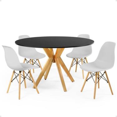 Imagem de Conjunto Mesa de Jantar Redonda Marci Preta 120cm com 4 Cadeiras Eames Eiffel - Cinza